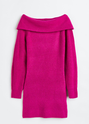 Фуксиновое (цвета Фуксия) кэжуал платье силуэтная, платье-свитер, с открытыми плечами H&M однотонное