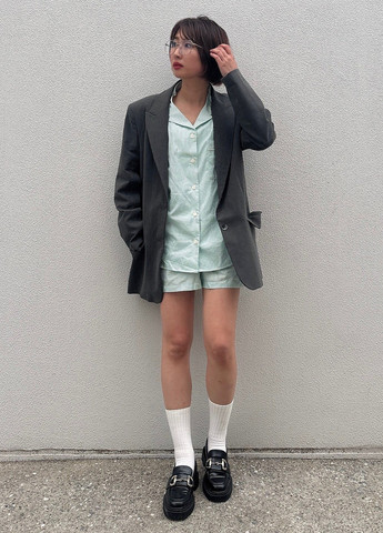 Светло-зеленая всесезон пижама (рубашка, шорты) рубашка + шорты Uniqlo