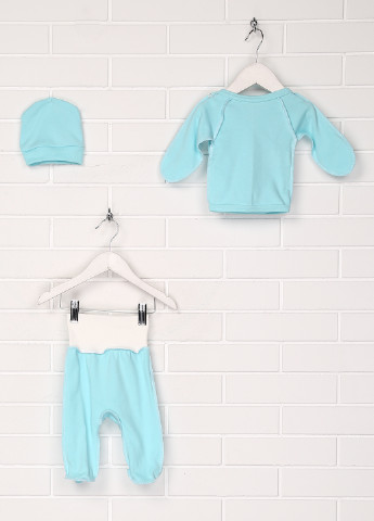 Блакитний демісезонний комплект (сорочечка, повзунки, шапка) Baby Art
