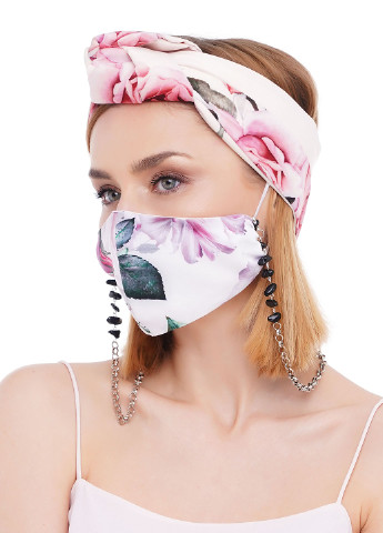 Набор (повязка, маска, цепочка для маски и очков) My Scarf цветочные светло-розовые