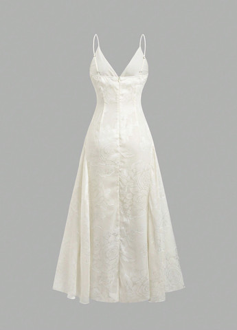 Молочное вечернее платье с юбкой-солнце, силуэтная, с открытой спиной SHEIN с цветочным принтом