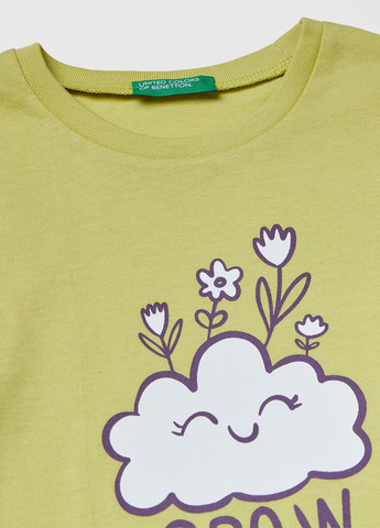 Фисташковый демисезонный кэжуал лонгслив United Colors of Benetton с рисунком