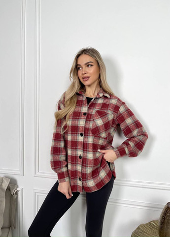 Бордовая кэжуал рубашка в клетку No Brand