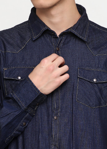 Темно-синяя кэжуал рубашка однотонная Eleven с длинным рукавом