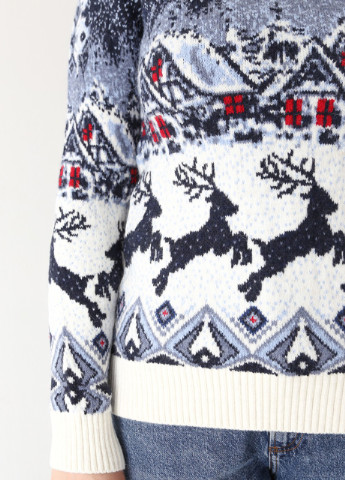 Молочний демісезонний светр жіночий білий новорічний з оленями Pulltonic Прямая