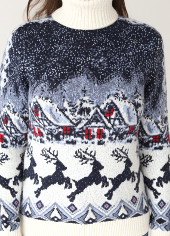 Молочный демисезонный свитер женский белый новогодний с оленями Pulltonic Прямая