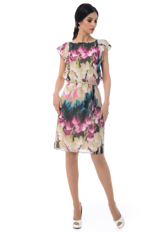 Малиновое коктейльное платье короткое Iren Klairie с цветочным принтом