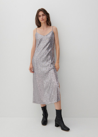 Серебряное коктейльное платье с открытой спиной Reserved однотонное