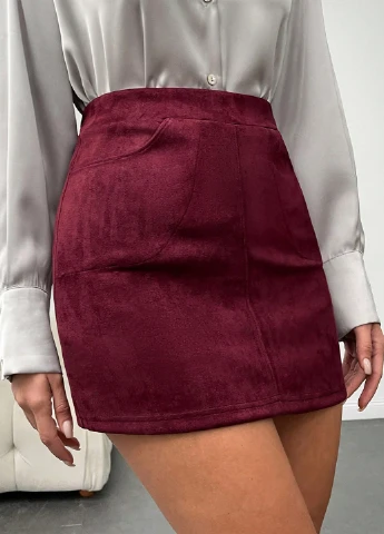 Бордовая кэжуал однотонная юбка SHEIN