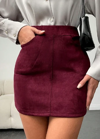 Бордовая кэжуал однотонная юбка SHEIN