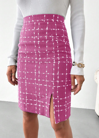 Розовая офисная в клетку юбка SHEIN карандаш