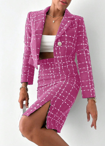 Розовая офисная в клетку юбка SHEIN карандаш