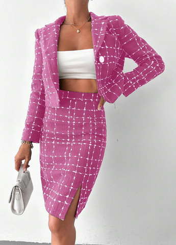 Розовая офисная в клетку юбка SHEIN карандаш