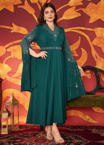 Темно-зелена вечірня сукня з спідницею-сонце SHEIN однотонна