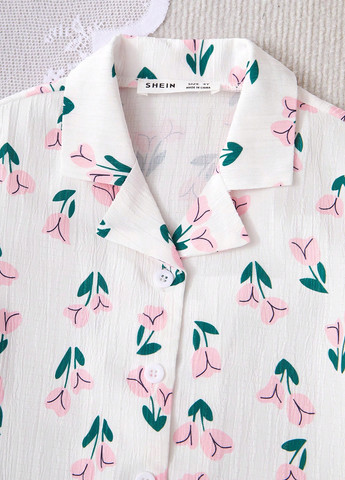 Молочная всесезон пижама (рубашка, брюки) рубашка + брюки SHEIN