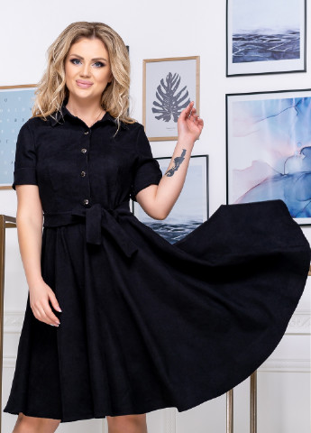 Черное кэжуал платье клеш Lady Style однотонное