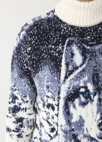 Молочный зимний свитер мужской зимний молочный с волком Pulltonic Прямая