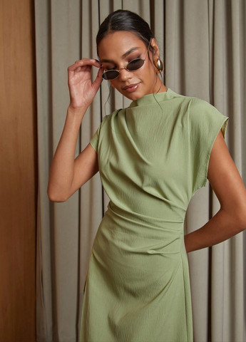 Оливковое кэжуал платье а-силуэт SHEIN однотонное