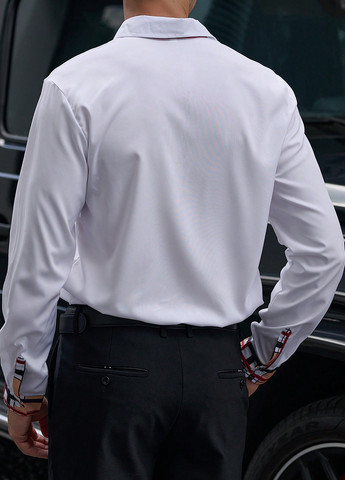 Белая классическая, кэжуал рубашка однотонная SHEIN