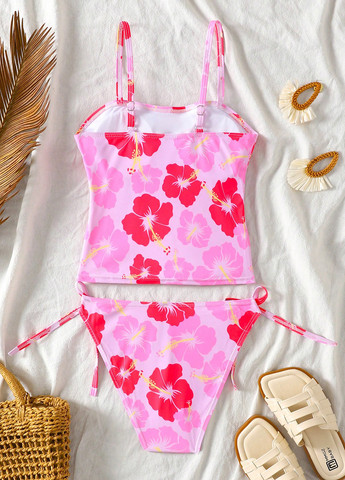 Рожевий літній купальник (ліф, трусики) танкіні, роздільний SHEIN