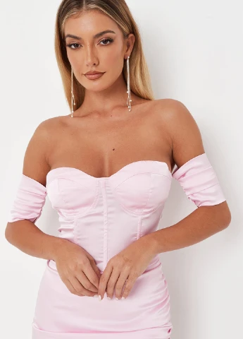Світло-рожева кежуал сукня з корсетом, з відкритими плечима, футляр Missguided однотонна