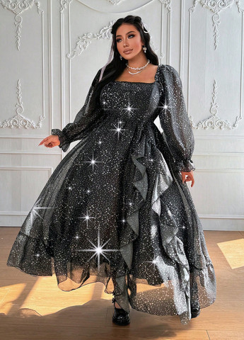 Комбінована святковий, вечірня сукня з пишною спідницею SHEIN зірки