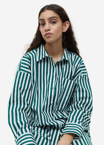 Темно-зеленая домашний рубашка в полоску H&M