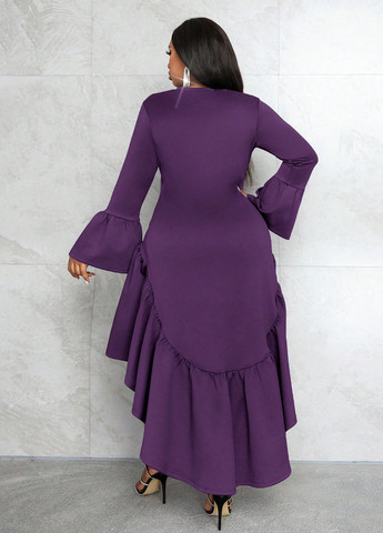 Фиолетовое вечернее платье колокол SHEIN однотонное