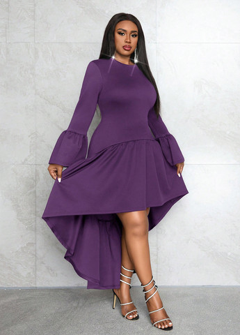 Фиолетовое вечернее платье колокол SHEIN однотонное