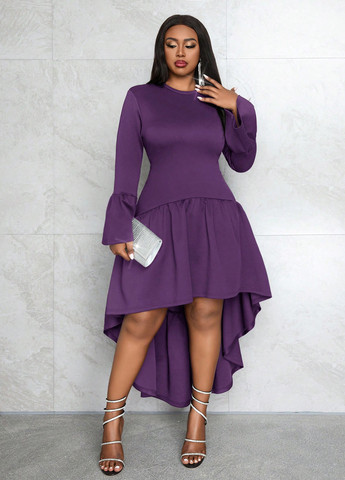 Фиолетовое вечернее платье колокол SHEIN однотонное