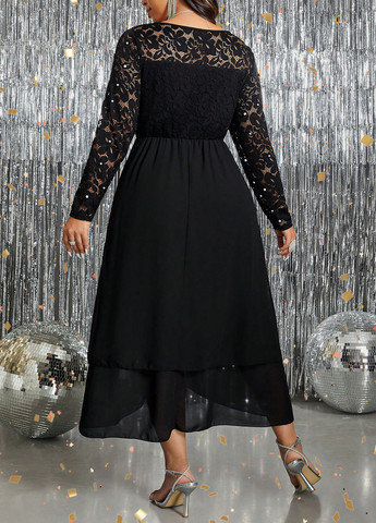 Черное вечернее платье с юбкой-солнце SHEIN однотонное