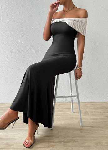 Черное вечернее платье бандо SHEIN