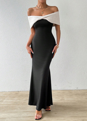 Черное вечернее платье бандо SHEIN