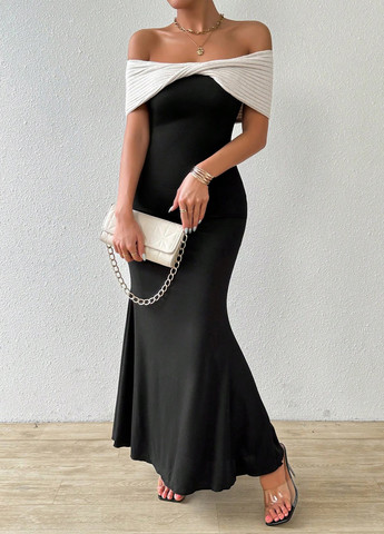 Черное вечернее платье бандо SHEIN