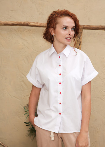 Белая демисезонная летняя классическая рубашка с цельнокроенным рукавом INNOE Блуза