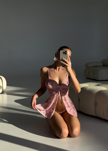 Розовый демисезонный комплект (пенюар, трусики) NOVA VEGA