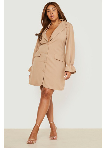 Бежева ділова, кежуал сукня сукня-сорочка Boohoo однотонна