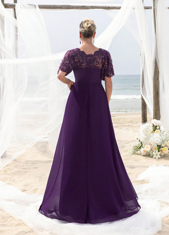 Фиолетовое праздничный, вечернее платье клеш SHEIN однотонное