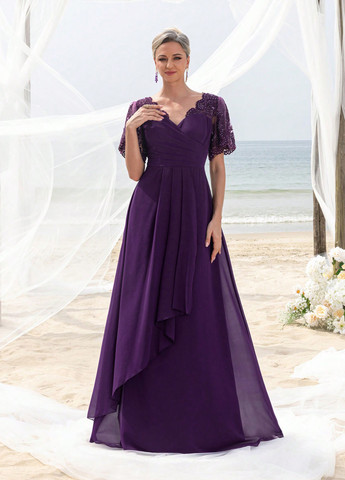 Фиолетовое праздничный, вечернее платье клеш SHEIN однотонное