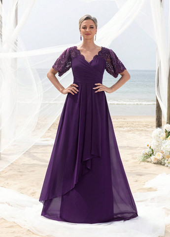 Фиолетовое праздничный, вечернее платье клеш SHEIN однотонное