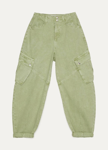 Салатовые джинсовые демисезонные карго брюки Bershka