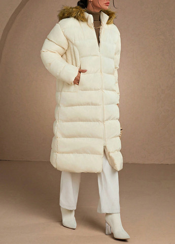 Кремовая зимняя куртка куртка-пальто SHEIN