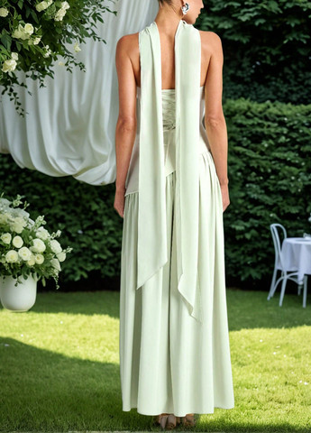 Светло-зеленое праздничный, вечернее платье а-силуэт SHEIN однотонное
