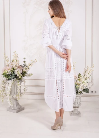 Білий пляжна сукня а-силует COTTON однотонна