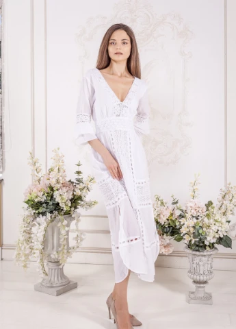 Білий пляжна сукня а-силует COTTON однотонна