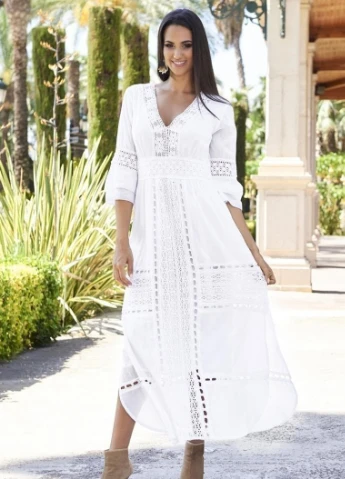 Білий пляжна сукня а-силует COTTON однотонна