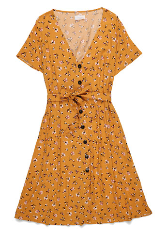 Гірчична кежуал сукня кльош Twintip з квітковим принтом