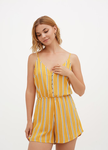 Комбінезон Stradivarius комбінезон-шорти смужка жовтий кежуал віскоза