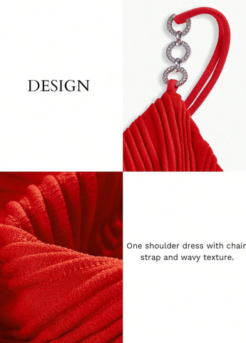 Червона святковий сукня на одне плече SHEIN однотонна