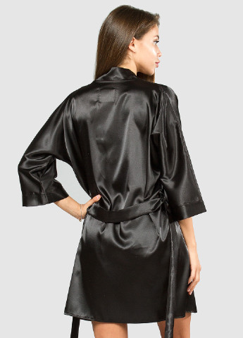 Чорний демісезонний комплект (халат, майка, шорти) Ghazel